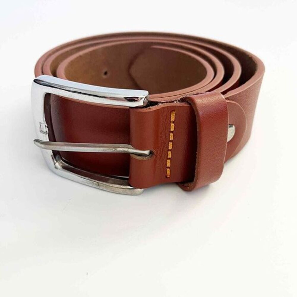 NWOT WAXWING Handcrafted Genuine 100% Leather‎ Belt Size 36" - 38" Brown Silver